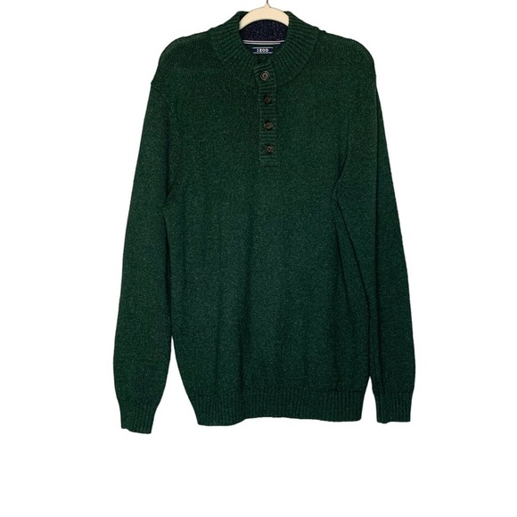Izod Forest Green Raglan‎ quarter button up long sleeve sweater. Size XL - Picture 1 of 5